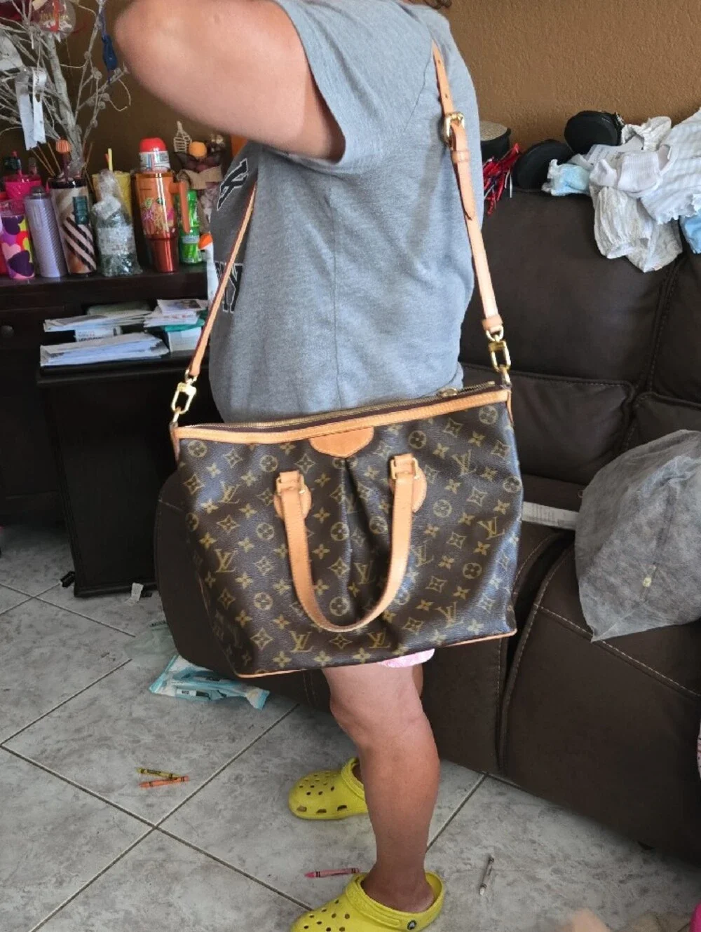Louis Vuitton Monogram Canvas Tote with Tan Leather Trim